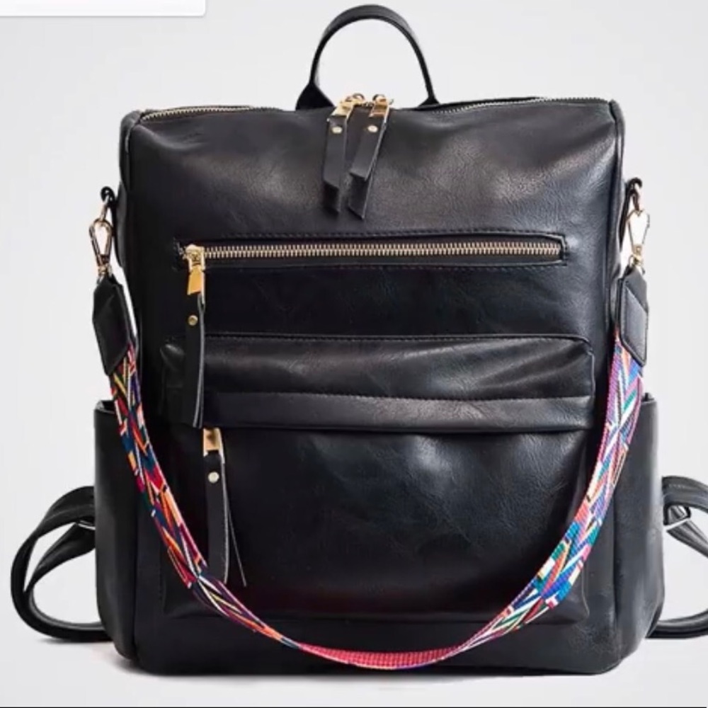 Black leather backpack (convertible tote)